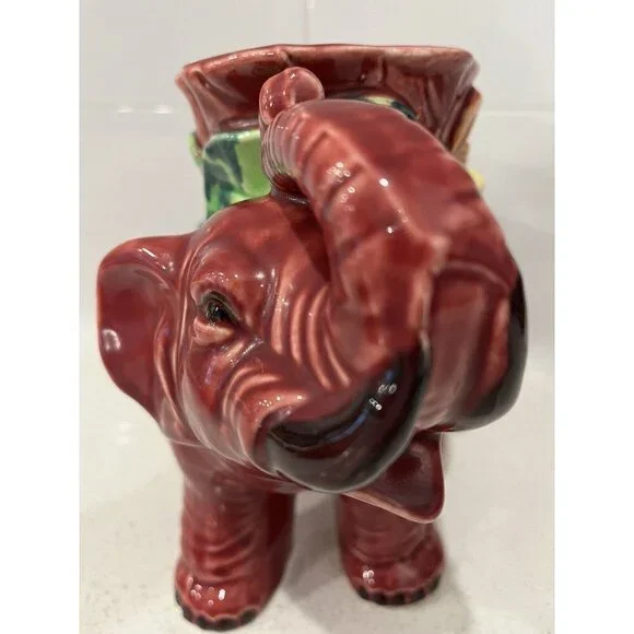 Vintage Ceramic Large Elephant Planter Colorful Made in Japan Pottery Burgundy - Picture 10 of 16